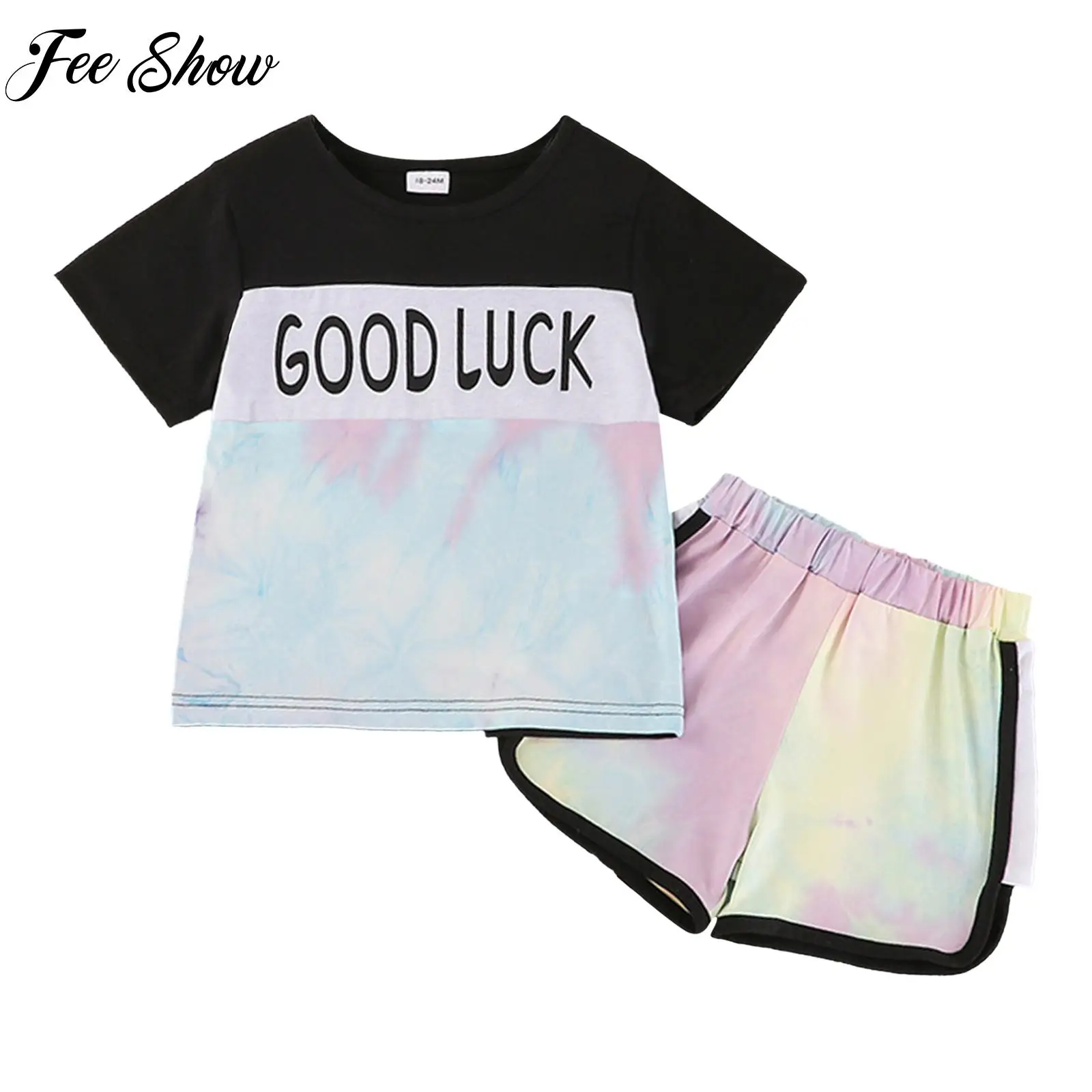 

2Pcs Kids Casual Sportswear Colorful Print Sport Suit Girls T-shirt Shorts Set Tie Dye Boys Sportswear Exercise Outfit