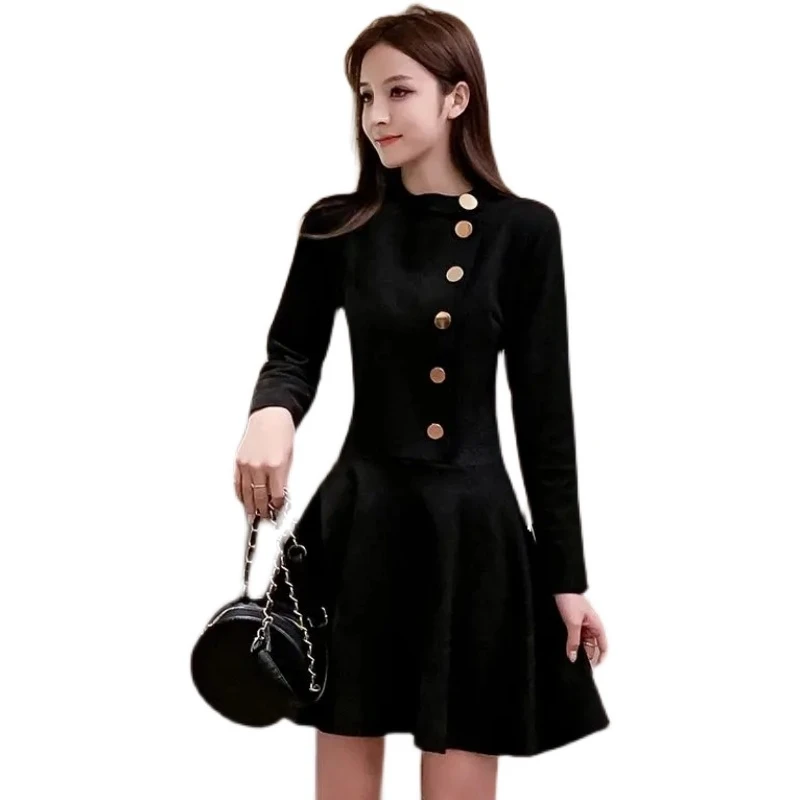 

Платье женское с длинным рукавом, весна 2023, новые платья, Женское пальто, длинное облегающее осеннее Повседневное платье, женские пальто, черные модные пальто