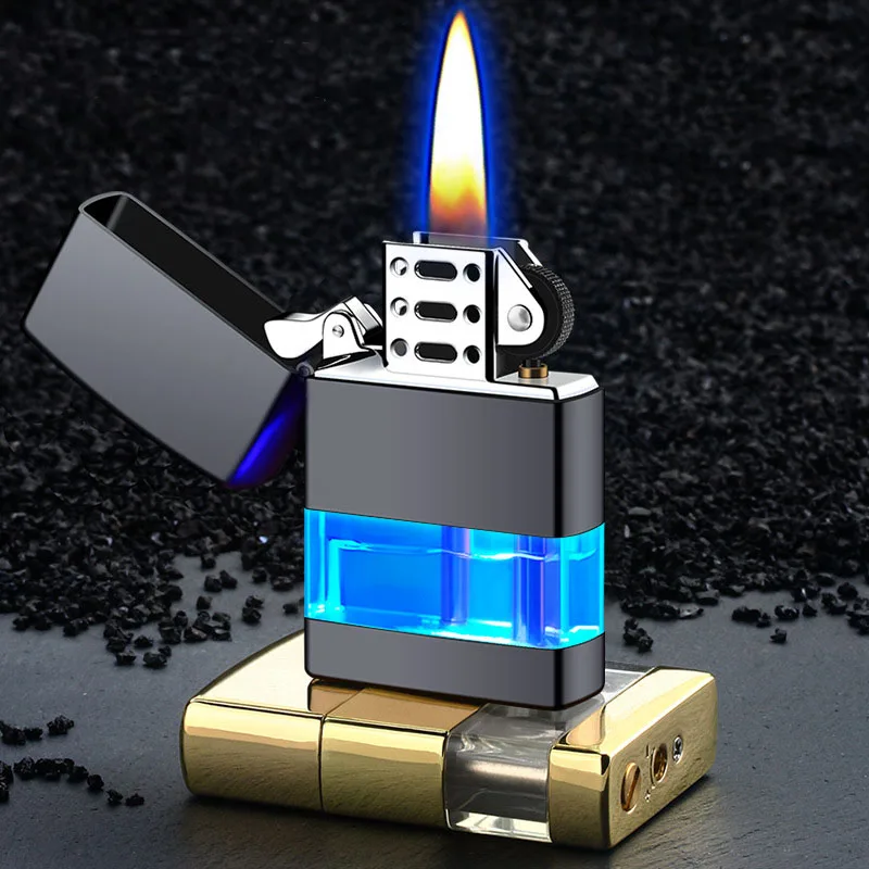 

2022 NEW Metal Wheel Lighter LED Light Cigarette Lighter Butane Gas Lighter Open Flame Men's Boutique Gift Unusual Lighters
