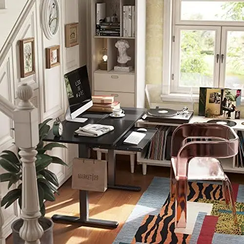 

Large Height Adjustable Standing Desk with Keyboard Tray, 55 x 24 Inches Sit Stand up Desk with Splice Board, White Frame/Light