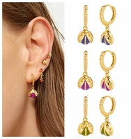 yuxintome 925 sterling silver ear buckle enamel insect hoop earrings for women purplegreenred ladybug pendant earring jewelry