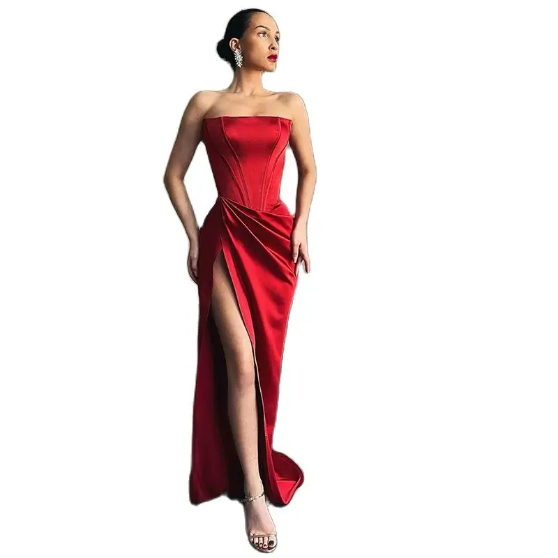 

2022 Women Evening Dresses Backless Strapless Satin Wedding Party Dresses Cocktail Celebrity Communion Homecoming Prom Gown
