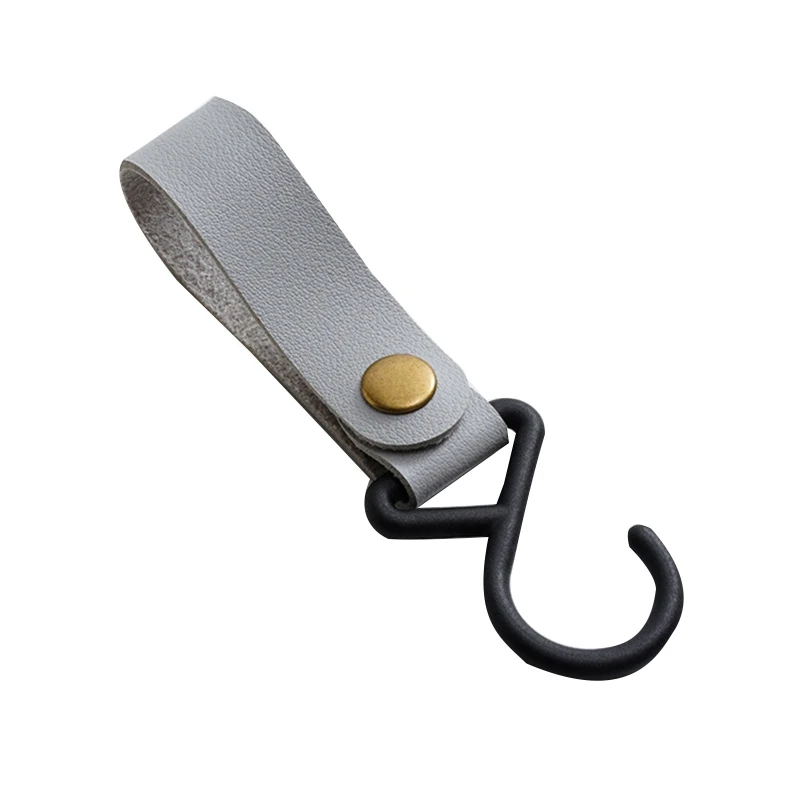 

Portable Baby Bag Stroller Hook Pram Plastic Carabiners S Hooks with Leather Strap Loop Snaps Button for Pram Stroller