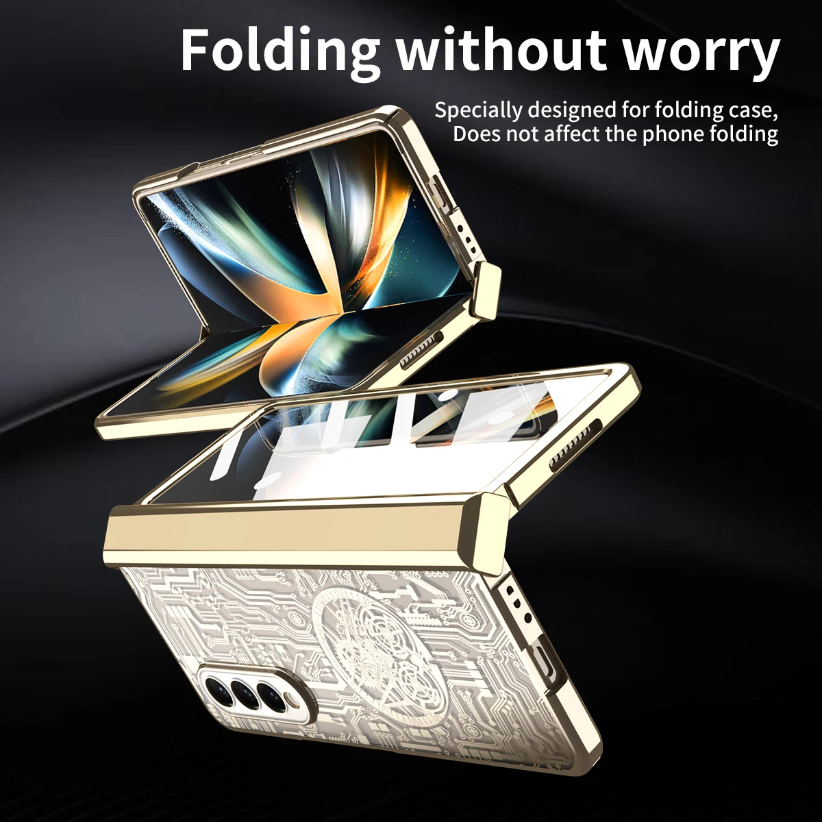 Mechanical Hinge Case For Samsung Galaxy Z Fold 5 4 Plating Clear Full Protector Transparent Cover Fold 3 2 with Pen Holder