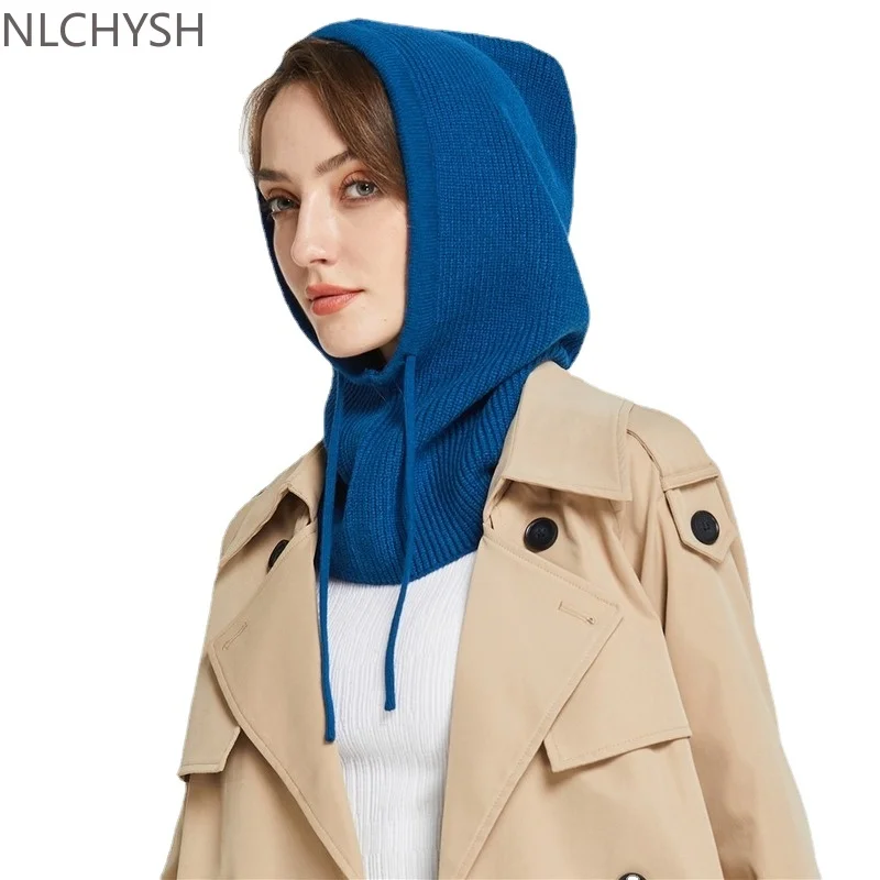 

Unisex Knit Scarf Hood Hat Winter Women Cashmere Beanie Bonnet Lady Wool Neck&Face Protect Balaclava Skullies Men Hooded