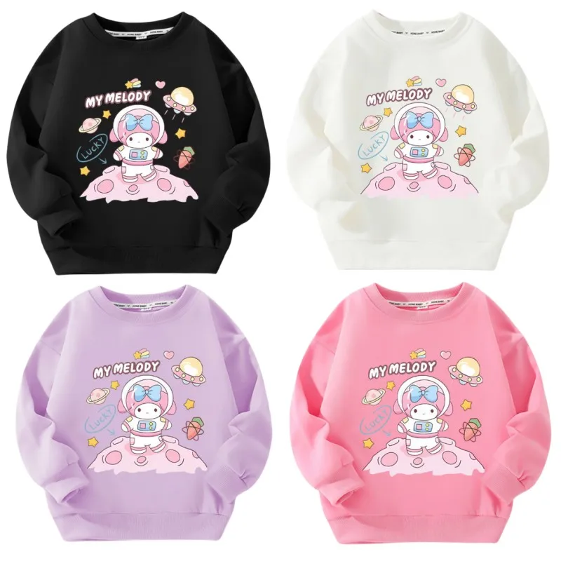 

Anime Sanrios Children's Sports Pullover Cartoon My Melody Girls' Fashion Printed Hoodies Kawaii Casual Loose Long Sleeved Top