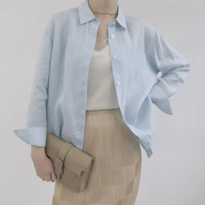 

Long sleeved cardigan women's linen shirt