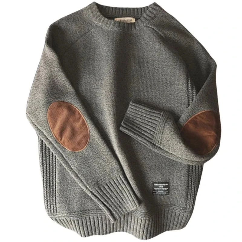 

Autumn and Winter Men's Knitwear Fashion Patch Warm Casual Sweater Street Harajuku Retro Round Neck Pullover