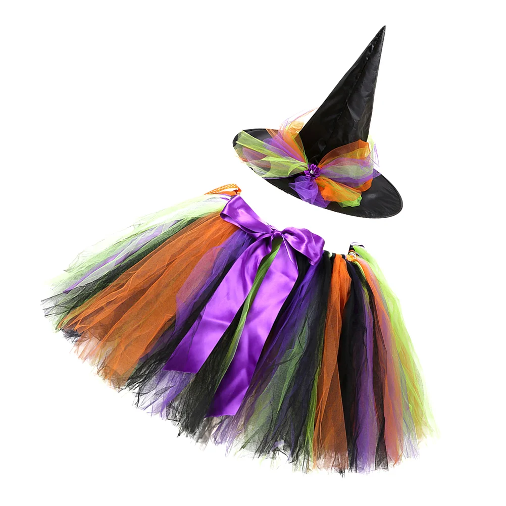 

Witch costume witch for girl costumes fairly purple hat- Dress Set Tutu Festival Party COS Witch Puff Skirt Kids Set