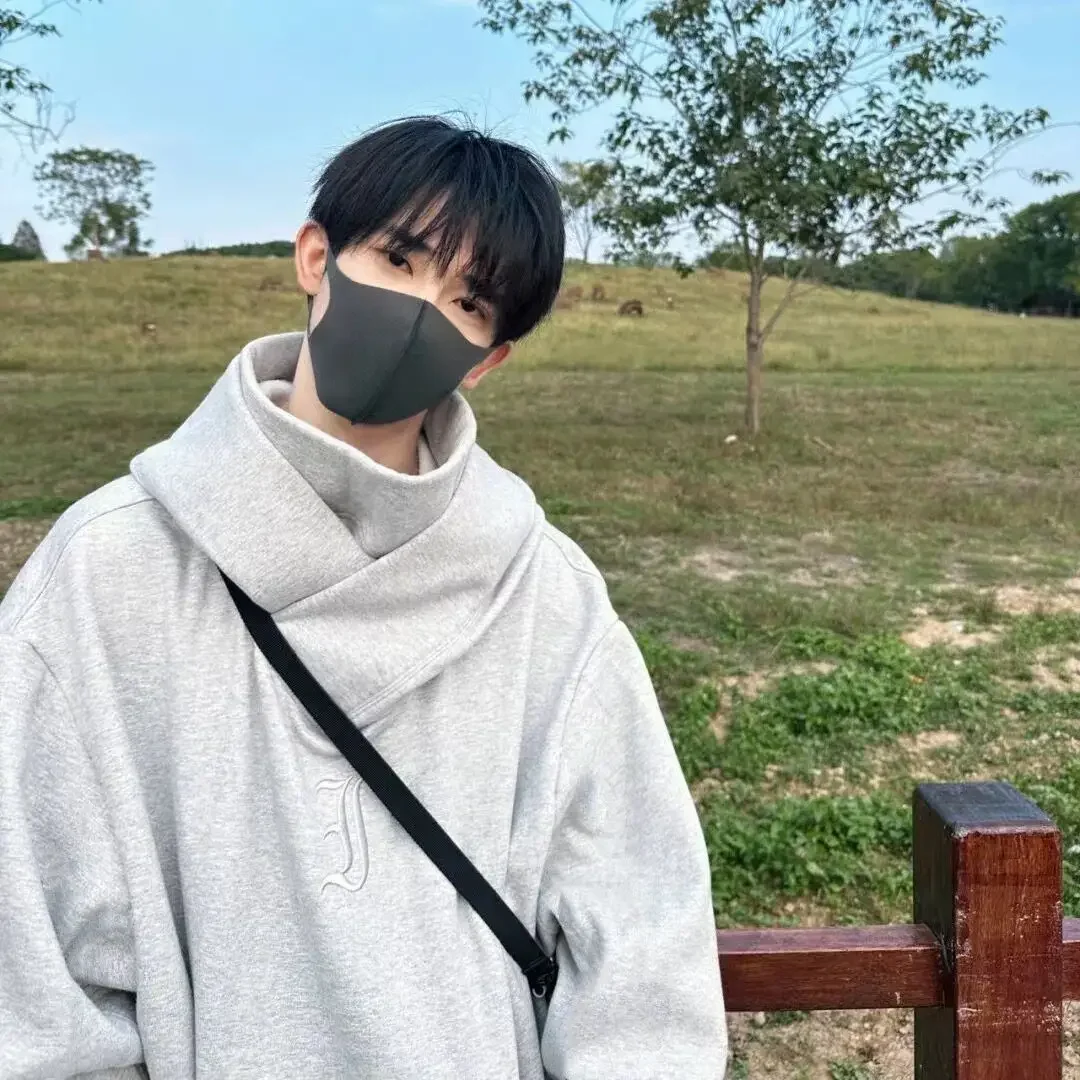 Модная американская толстовка с капюшоном и высоким воротником для мужчин