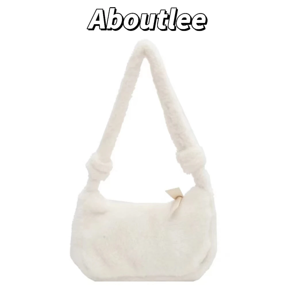 

Aboutlee Furry Soft Mini Shoulder Bag Fashion Lightweight Women Wallet Plush Cute Underarm Bag Small Trend Solid Color Handbag