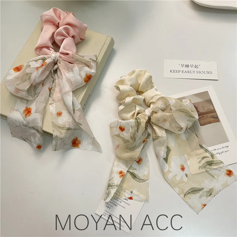 

Hairband women's tied hair headdress embroidered bow head rope 2022 new streamer large intestine hair ring hair rope tied