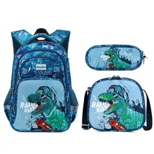 3Pcs Boys Dinosaur School Bag For Girls Student Backpack Set with Lunch Box Pencil Case, School Book Bag for Kids