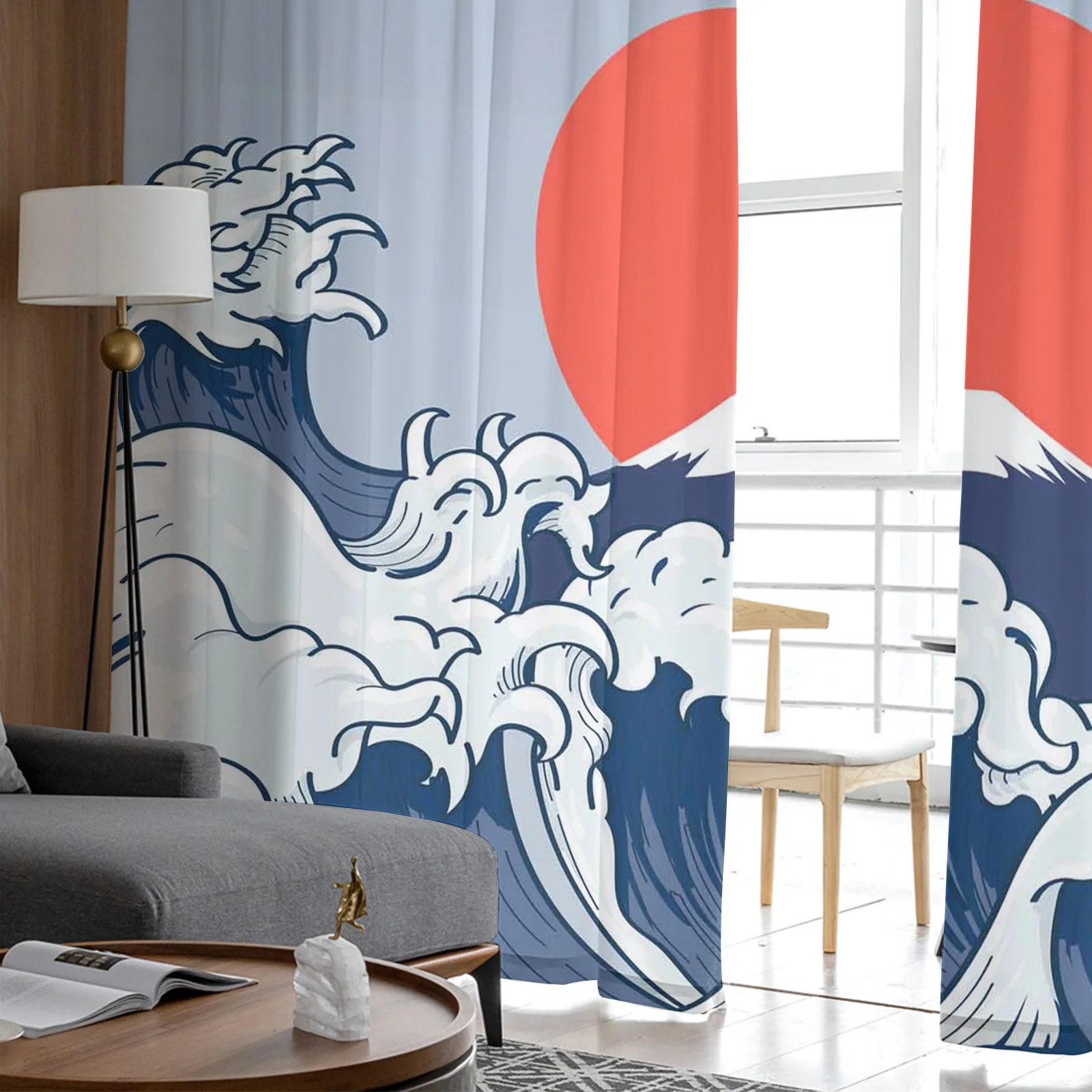 Тюль в ретро стиле с изображением красных солнечных волн шторы из тонкой ткани