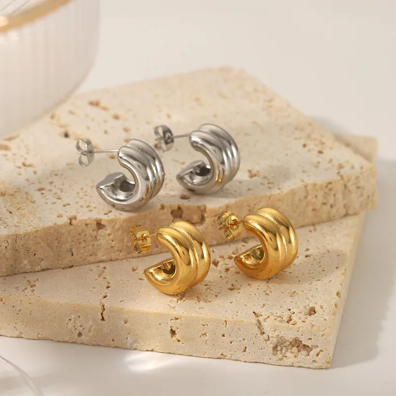 Yori C-образные металлические гладкие серьги-гвоздики из нержавеющей стали