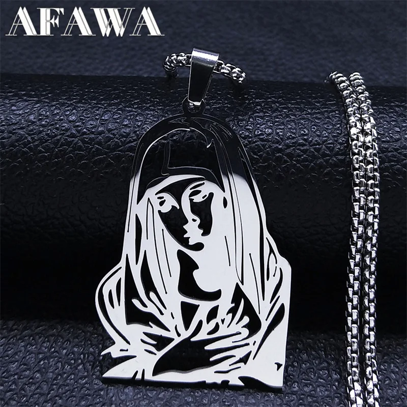 

2022 Virgin Mary Stainless Steel Necklace Silver Color Our Lady Necklace Christian Prayer Jesus Religion Jewelry catolicas N4617