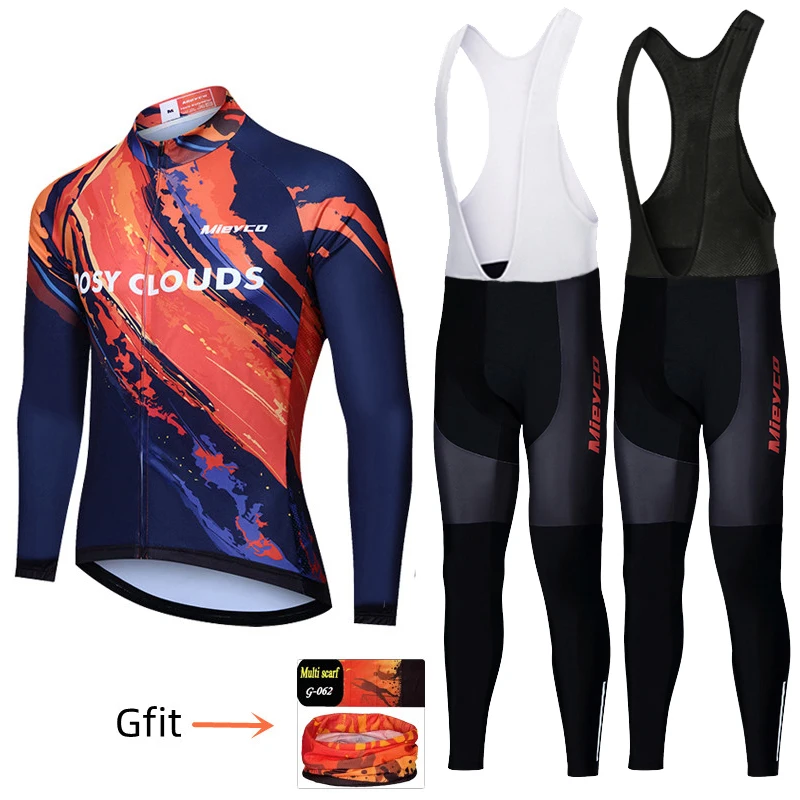 Spring Autumn Cycling Clothing Breathable Wicking Road Mountain Bike Long Sleeve Suit Men Tops Trousers Equipment 20D Gel Pad