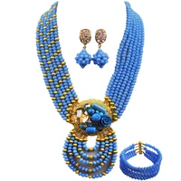 opaque blue fashon jewelry set women nigerian traditonal wedding necklace african beads jewelry set