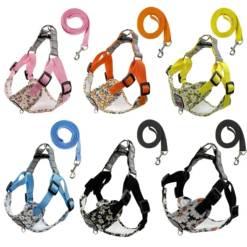 1pc Dog Vest Harness and Leash Set Pet Harness for Dog Adjustable Pet Outdoor Harness Little Daisy Print Summer Pet Accessories images - 6