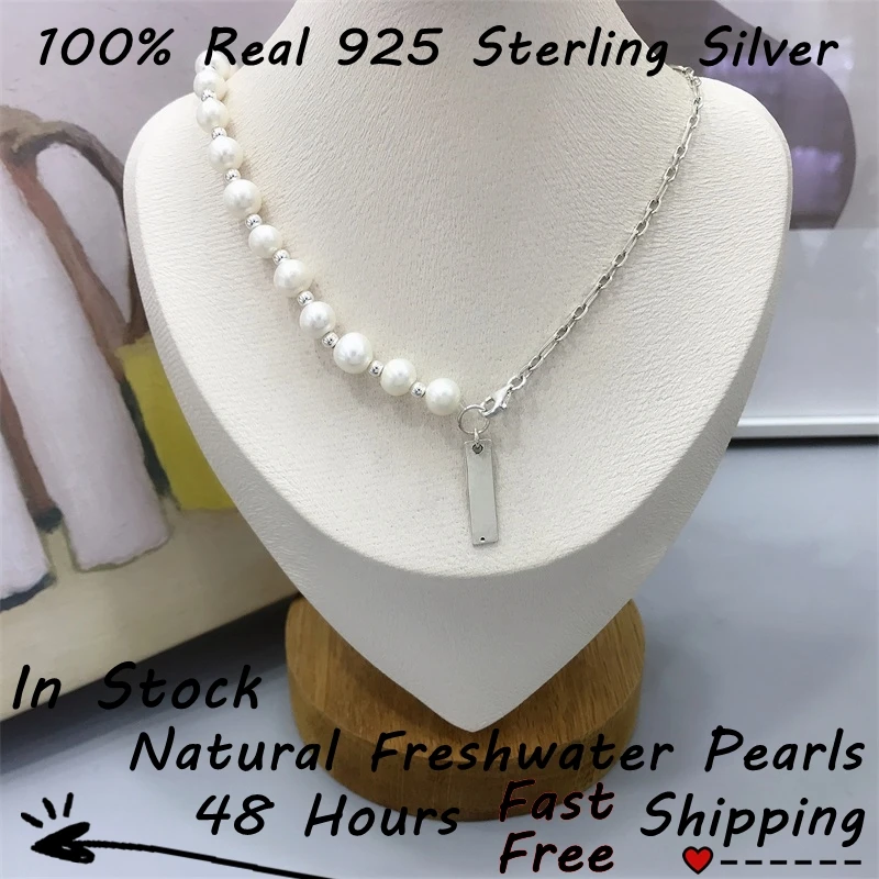 

Pure S925 Silver Womens Pearl and Bead Necklace 925 Italy Silver Choker Collares Para Mujer Freshwater Pearls Neckalce Necklace