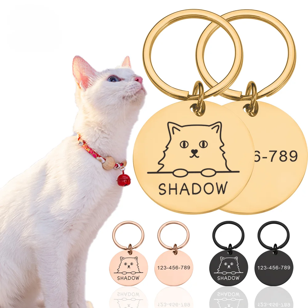 

Cat Collar Customized Pets Id Tag Collars Anti-Lost Dog Puppy Stainless Steel Keychain Personalized Engraving Cat Name Tags