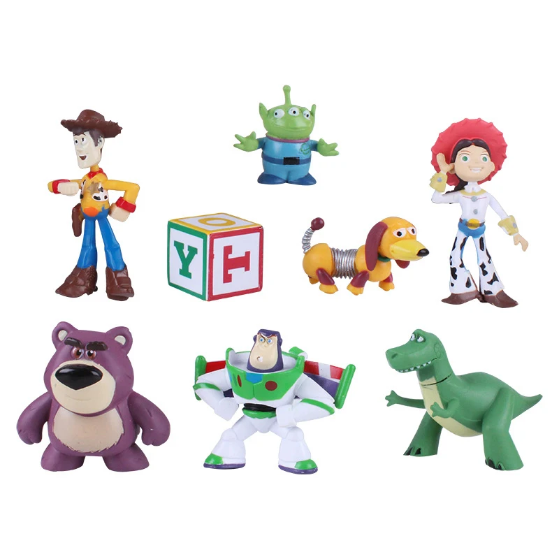 

8pcs/set Toy Story 3 Anime Action Figure Woody Buzz Lightyear Strawberry bear Alien Model Doll Figurine Toys for Children Gift