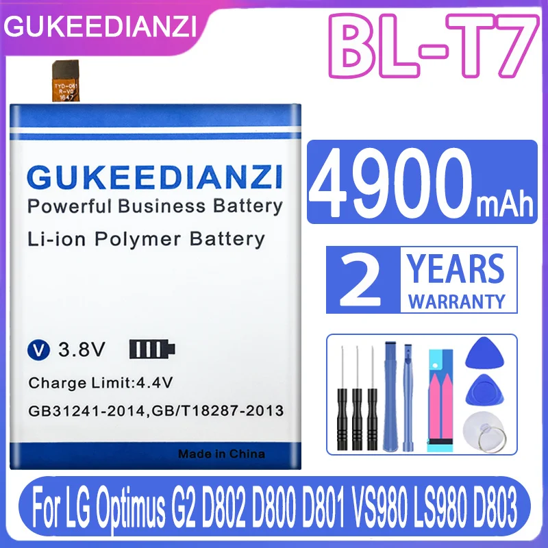 

GUKEEDIANZI Replacement Battery BL-T7 BL T7 4900mAh For LG Optimus G2 D802 D800 D801 VS980 LS980 D803 Batteries + Free Tools