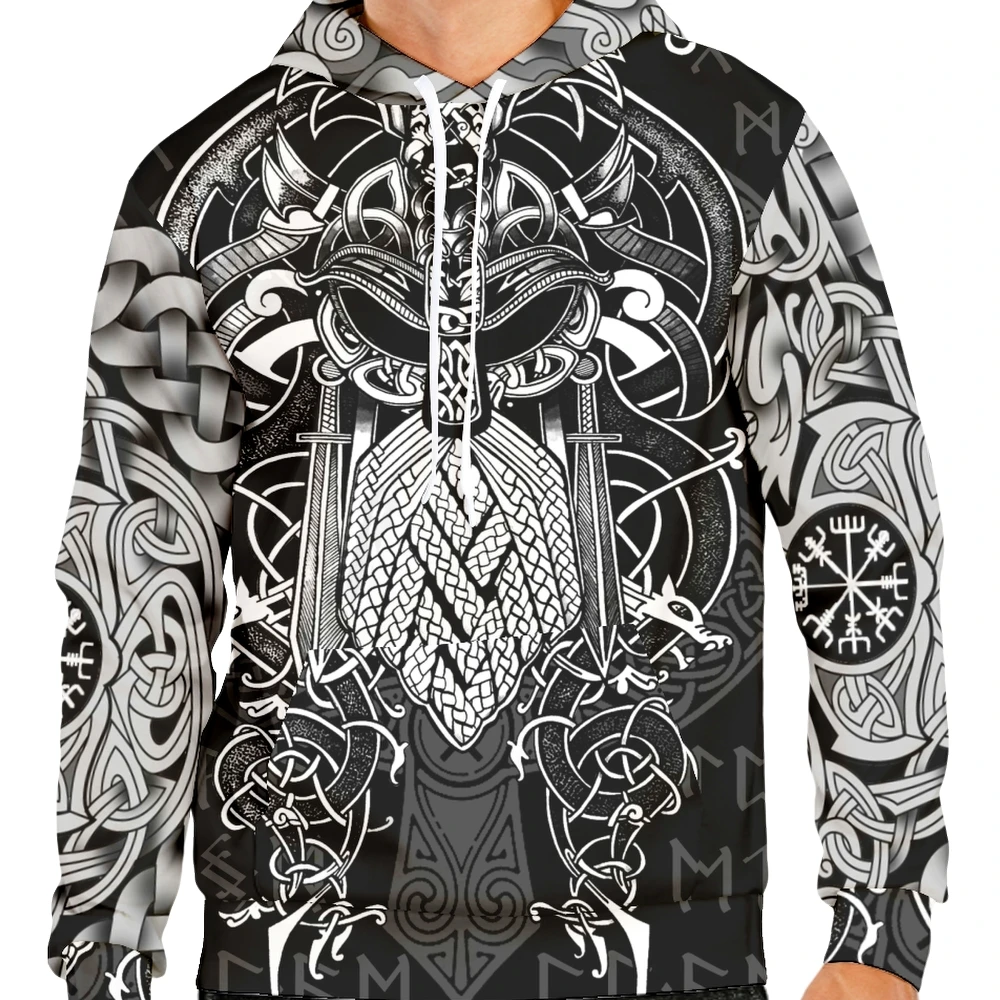 

Cool Viking Warrior Hoodies y2k Totem Printed Pullover Tracksuit for Men Women Children Creative Casual Sweatshirt