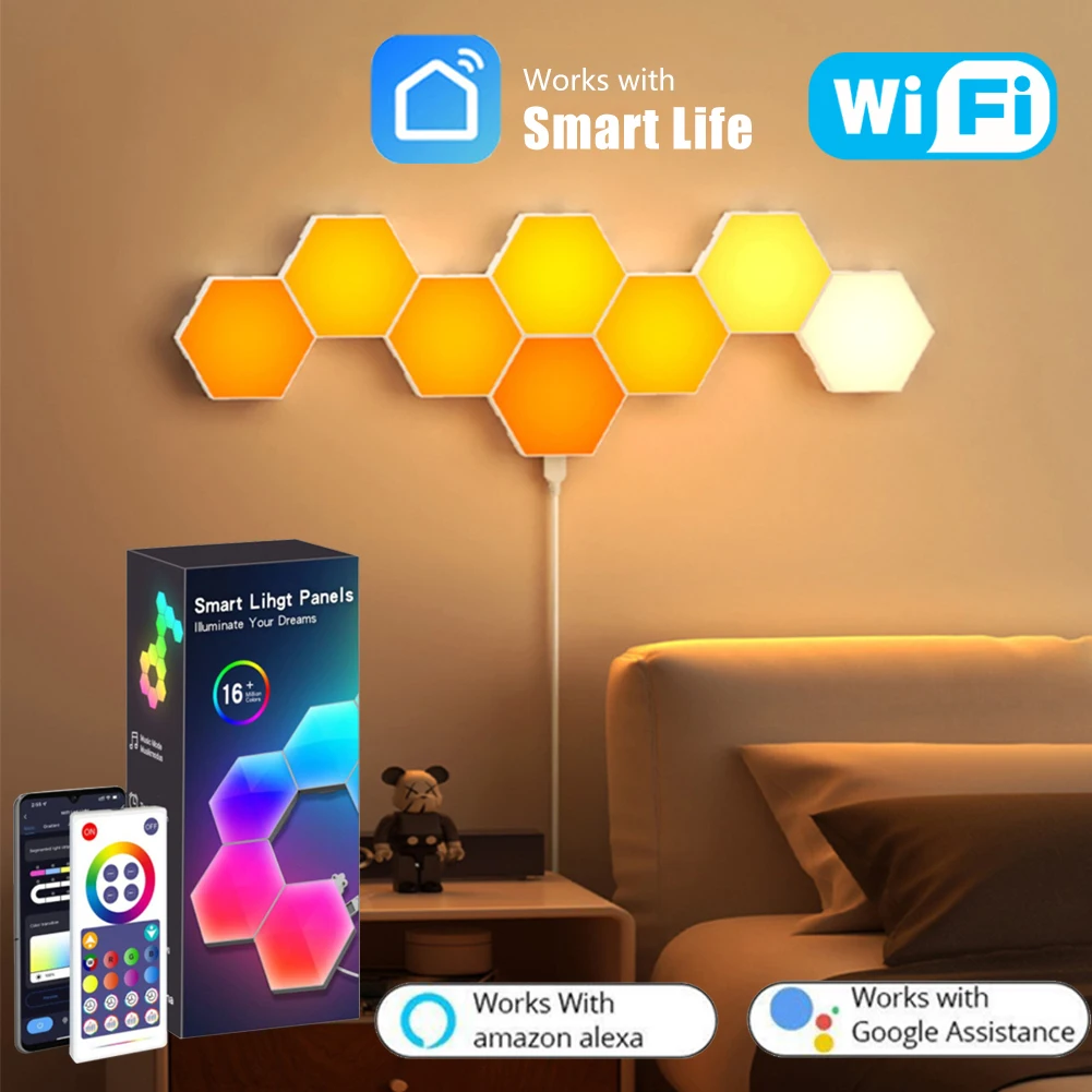 

RGBIC Wifi Smart LED Light Hexagonal Nightlights Indoor Lamp Atmosphere Wall Lamp Voice Control APP Game Room Decoration