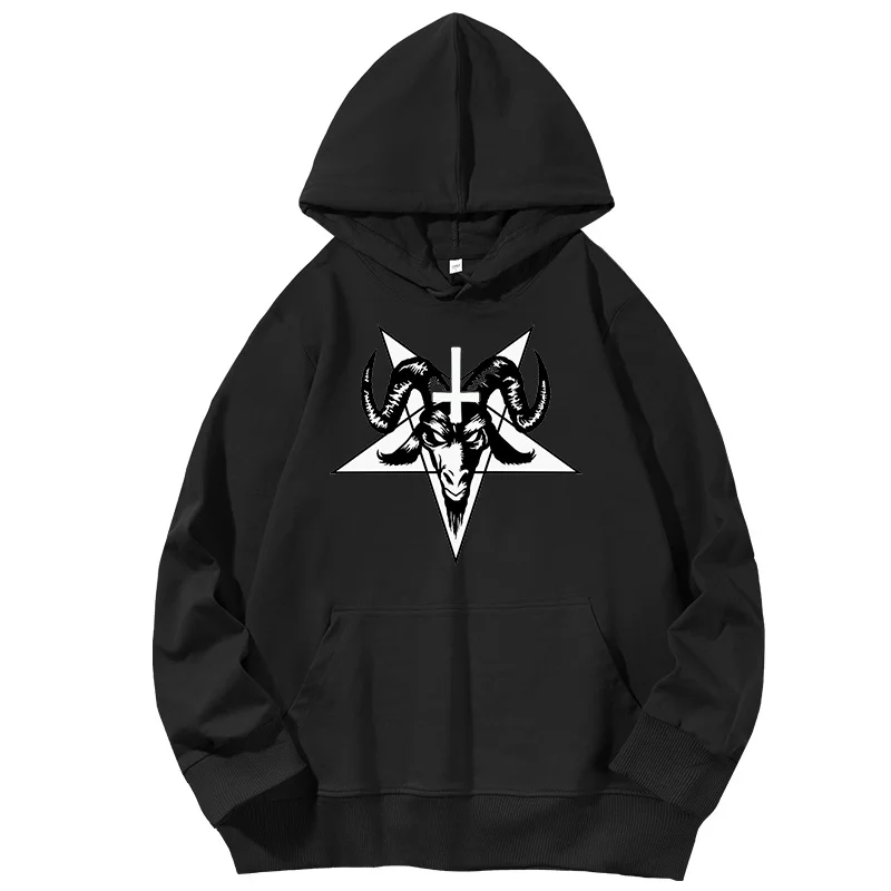 Baphomet Goat entagram Demonic Satanic Satanism Demon Devil Occult Goth graphic Hooded sweatshirts cotton Men's sportswear