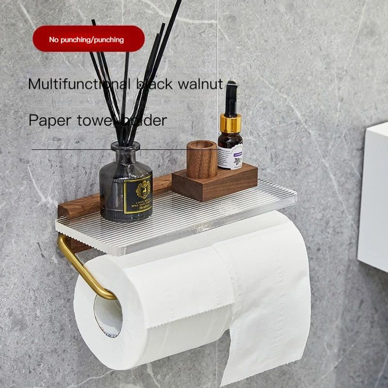 

Punch-free walnut tissue holder Acrylic board simple personality solid wood tissue holder Creative bathroom light luxury