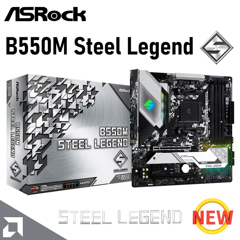 

Разъем AM4 ASRock B550M Steel Legend B550 системная плата AMD Ryzen DDR4 128 ГБ 4733 +(OC) CrossFireX M.2 PCIe 4,0 Micro-ATX Настольный