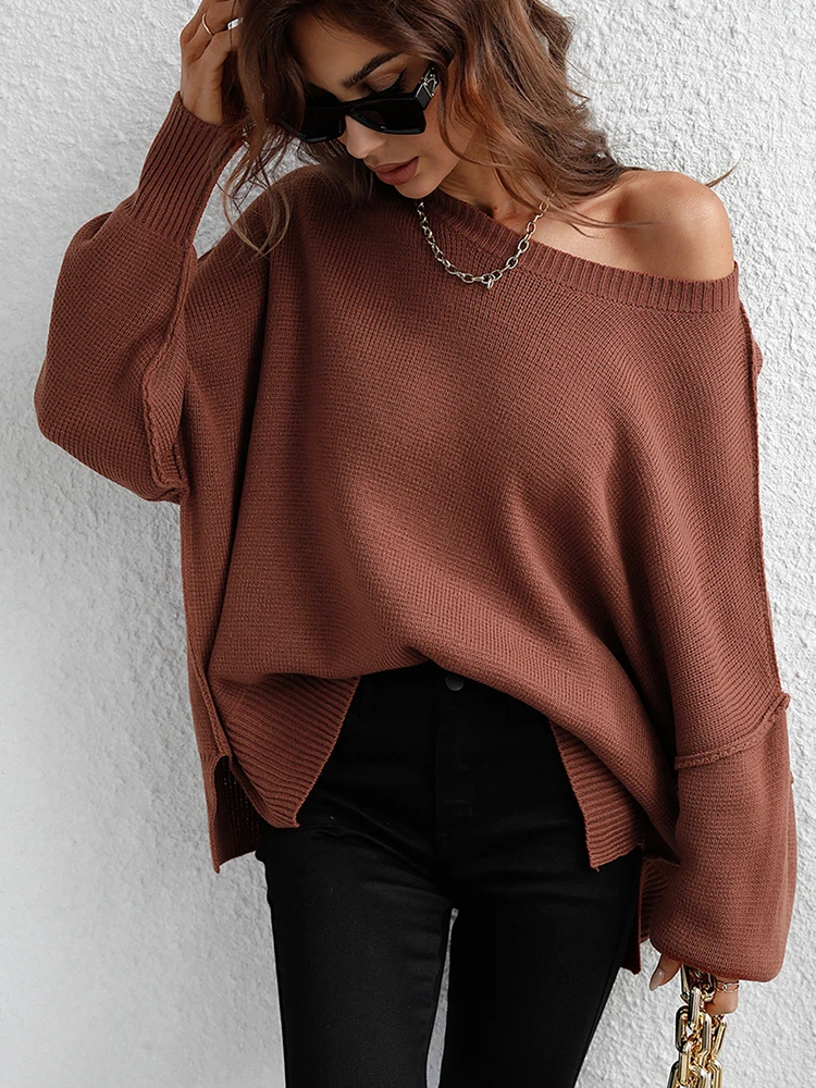 Women's Knitted Pullover Oversize Elegant Long Sleeve Casual Jumper 2022AutumnWinter Vintage Batwing Knitted Sweaters for Women