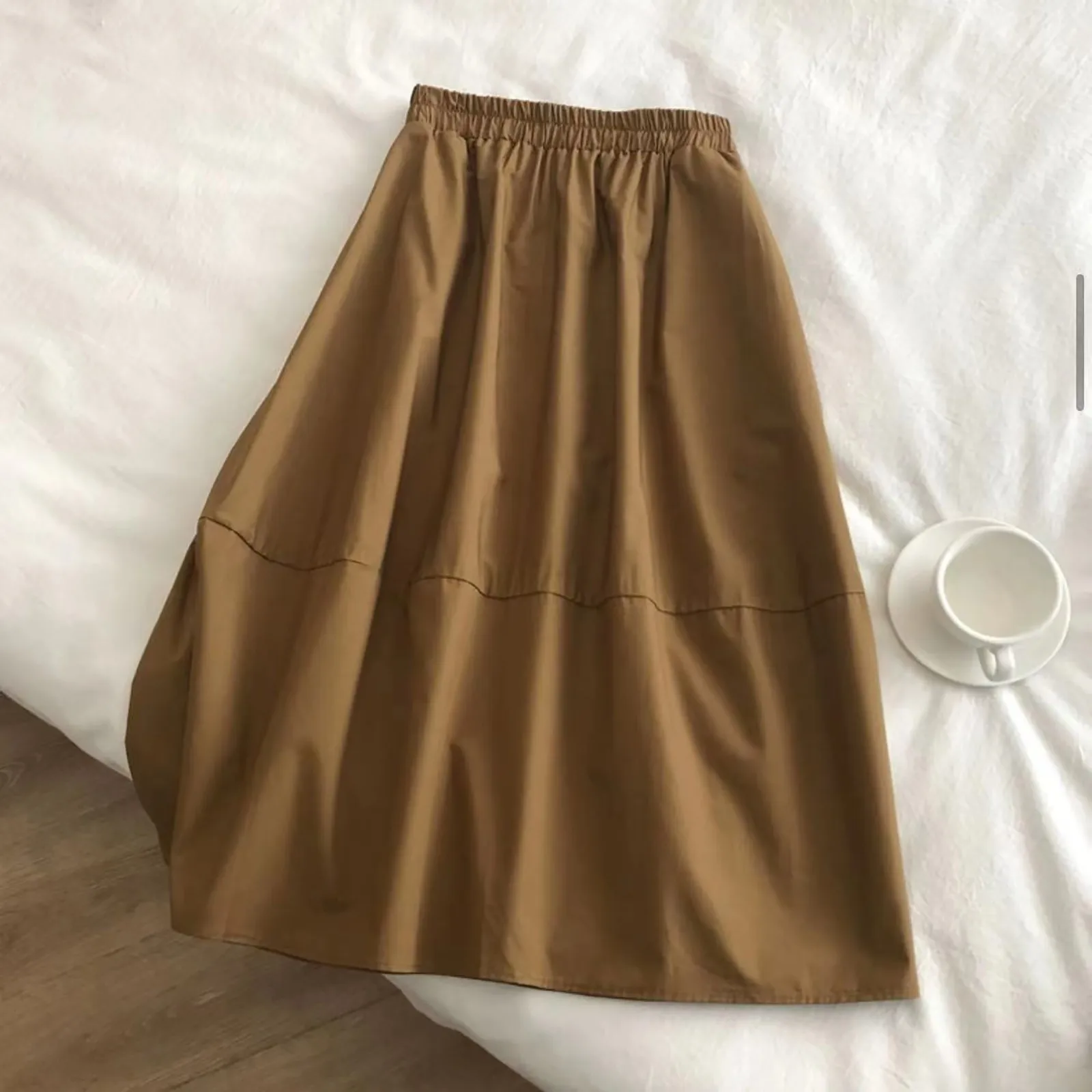 

Women's Casual Solid Color Skirt Fashion Elegant Slimming Elasticated Waist Skirt Loose Medium Length Large Swing A Line Skirt