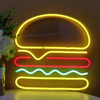 wholesale hamburger led neon usb switch for party wedding birthday fast food shop restaurant wall hanging light home decoration