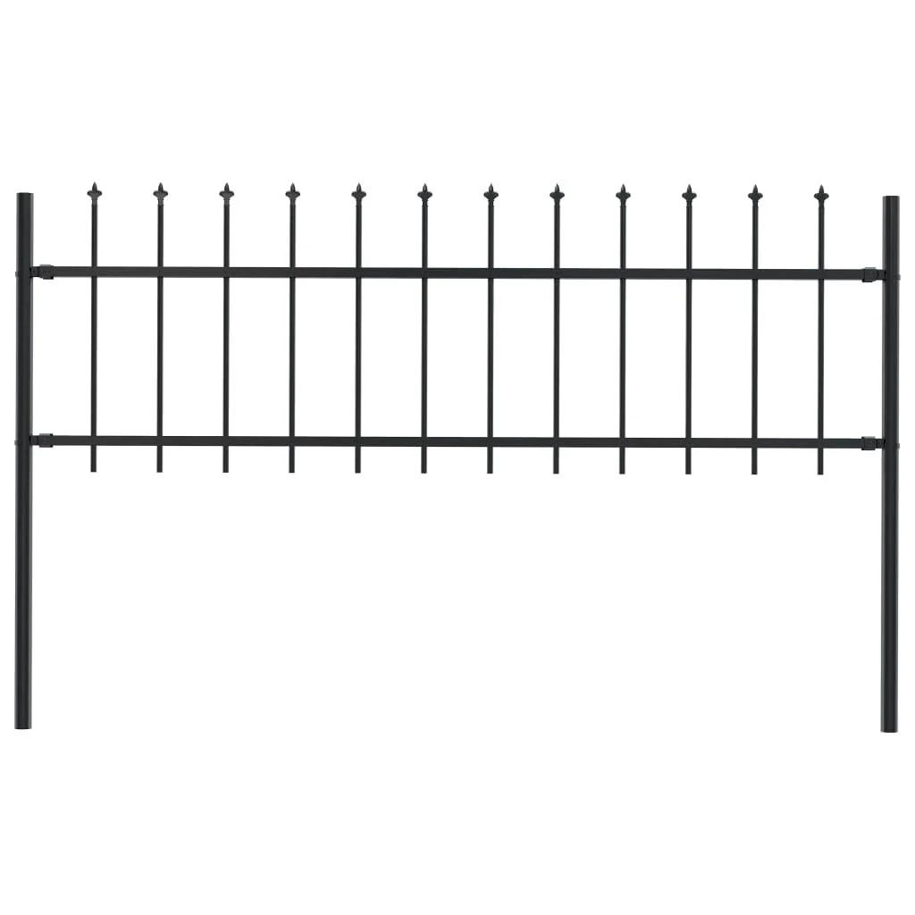 

Garden Fence with Spear Top Steel 66.9"x23.6" Black