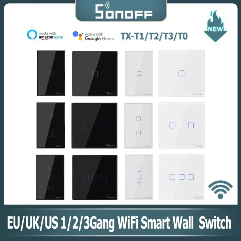 

SONOFF Interruptor EU/UK/US 1/2/3Gang Smart WiFi Switch Wall Touch Switch T1/T2/T3/T0 TX ALL Smart Home Control Via Ewelink