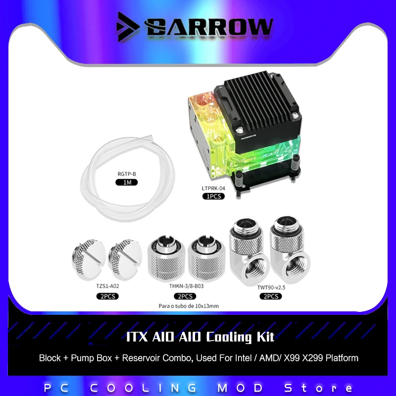 

Комплект для охлаждения процессора Barrow CPU AIO, блок процессора + коробка насоса + резервуар Combo, используемый для платформы Intel / AMD/ X99 X299, 5 В MOBO