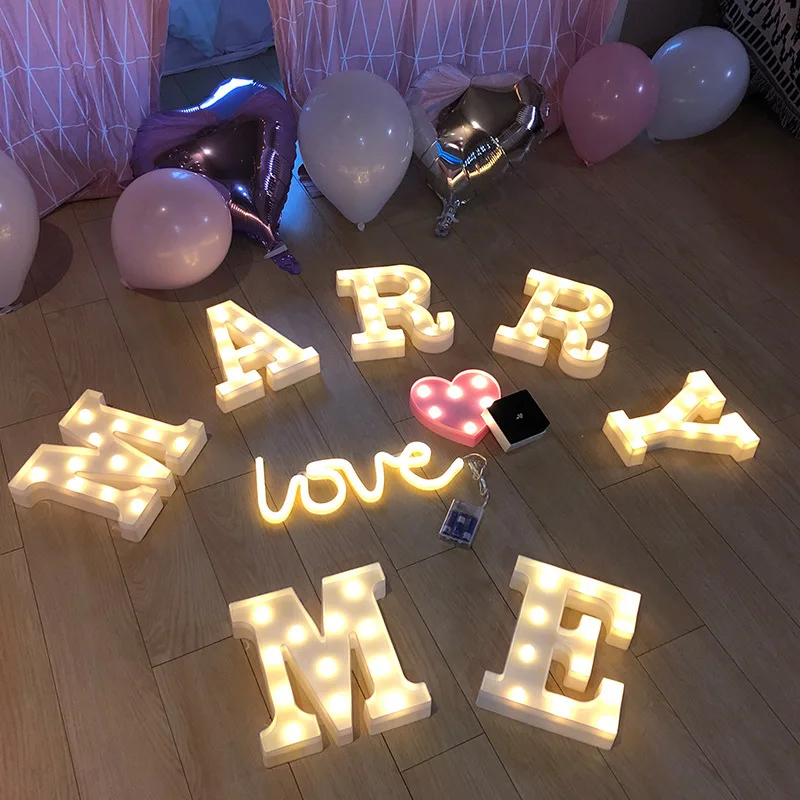 

Marry Me Letter Lights 26 Letter LED Night Light Wedding Room Decoration Creative Birthday Christmas Photo Props Light