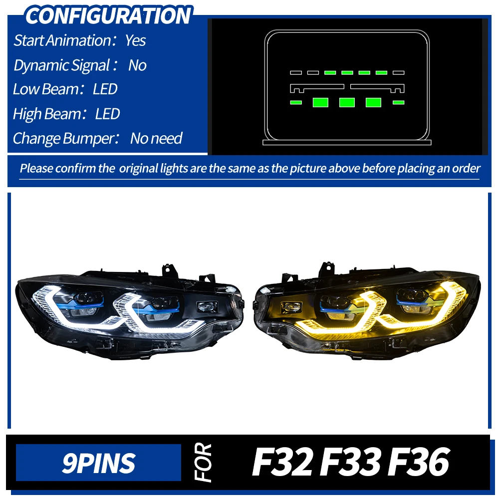 

Автомобильные фары AKD для BMW F32 серии 4 2013-2019 F36 F80 F33 DRL 425i 428i 430i 435i DRL Анимационные динамические фары Светодиодный проектор