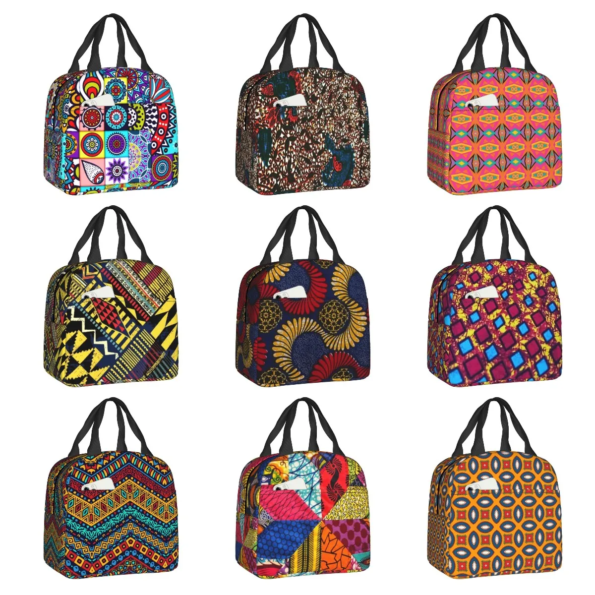 

Индивидуальная Африканская Этническая сумка для ланча с цветочным дизайном, Женский Термоизолированный Ланч-бокс для студентов и школ
