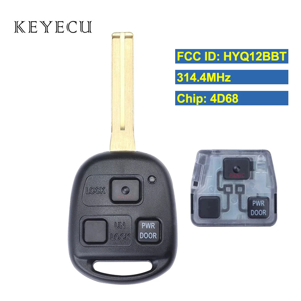 

Keyecu Remote Control Car Key Fob 3 Buttons 4D68 Chip with TOY48 Blade for Lexus RX330 RX350 RX400h RX450h - HYQ12BBT
