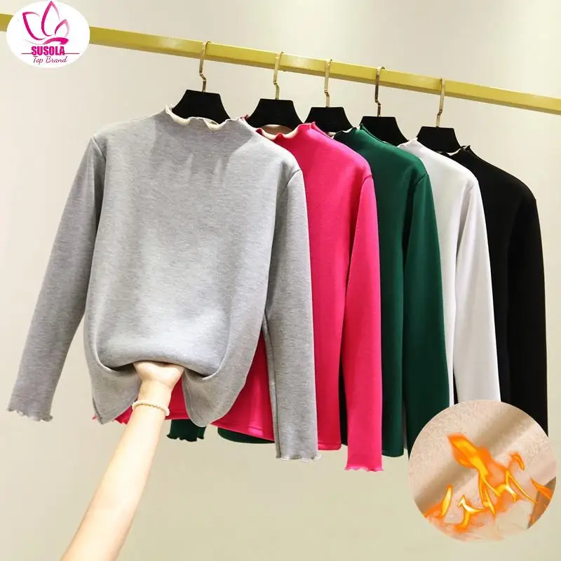 

T Shirt Women 2022 Tshirt autumn Vintage Turtleneck Velvet solid Color Long Sleeve T-shirt Ropa Mujer dropshipping #10