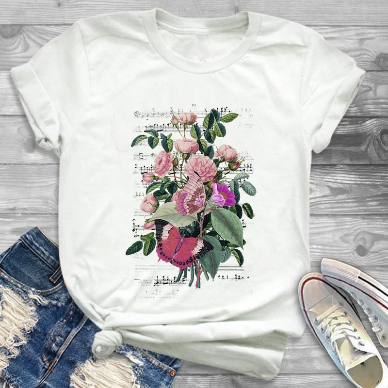 

Simple And Cute T-shirt Women's Printed Clothes Flower Women's Fashion Summer Women's Short Sleeve Pattern Plus Size T-shirt.