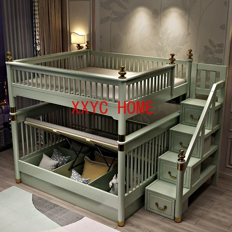 Двухъярусная кровать из массива дерева зелёная