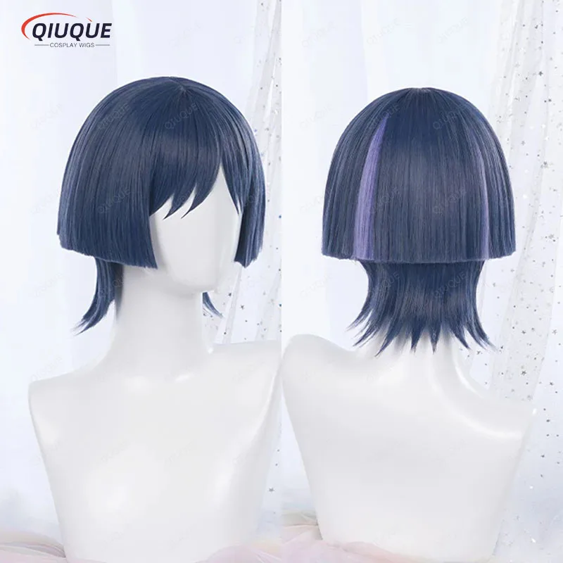 

Genshin Impact Cosplay Wigs Scaramouche 30cm Blue Purple Black Heat Resistant Synthetic Hair Anime Cosplay Wigs + Wig Cap