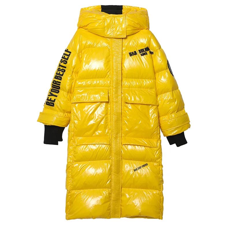 Parkas Women Glossy over-the-Knee Winter Cotton Dress Lengthened Casual Slim Fit Warm Coat Women's Winter Coat Women