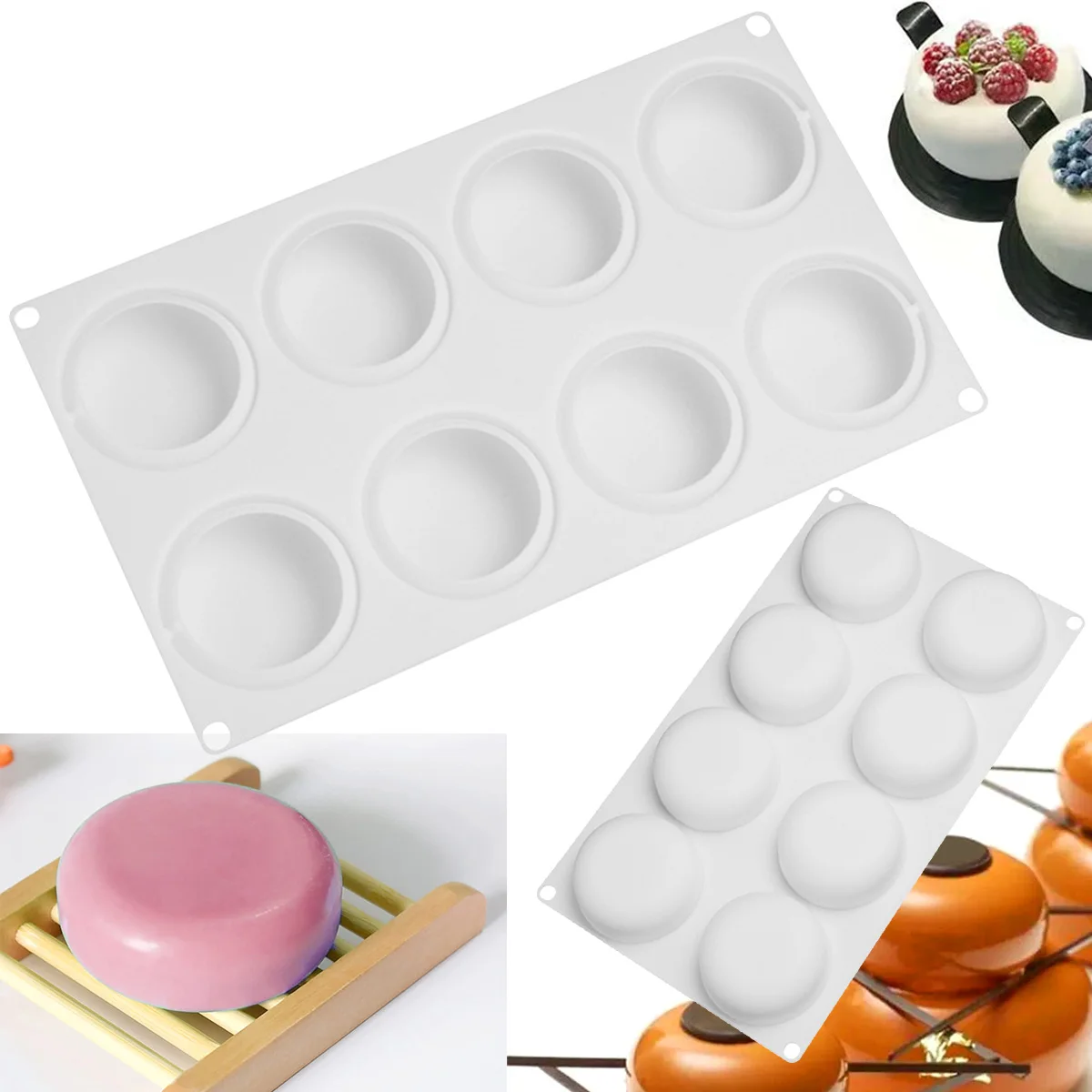 

L Silicone Soap Molds 8-Cavity Flat Round Soap Making Molds Non-Stick Silicone Molds DIY Handmade Silicone Mold for Soap Making