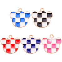 20pcs bear pendants fashion enamel colorful checkerboard keychain earrings accessories wholesale diy jewelry making crafts gifts