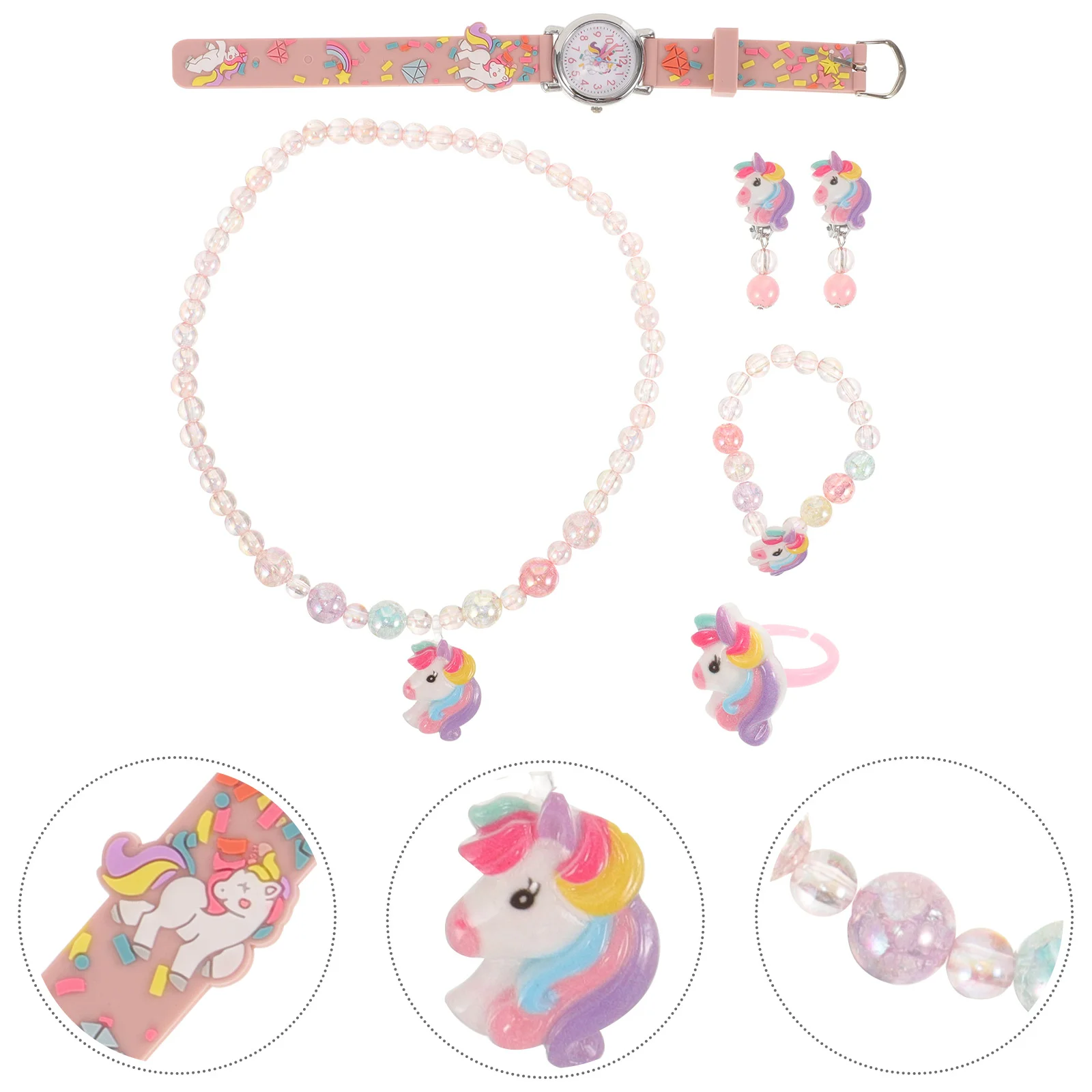 

Cute Ring Bracelet Girl Jewelry Beaded Necklaces Unicorn Clip Earrings Little Girls Watch